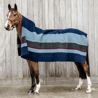 Kentucky Horsewear Fleecedecke Square Stripes Heavy - Navy/Grau