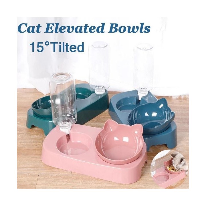 Erhöhte Doppelnäpfe für Katzen und Hunde, Tierfutter- und Wassernapf mit 15°-Neigung, erhöht für Katzen, kleine Hunde und and