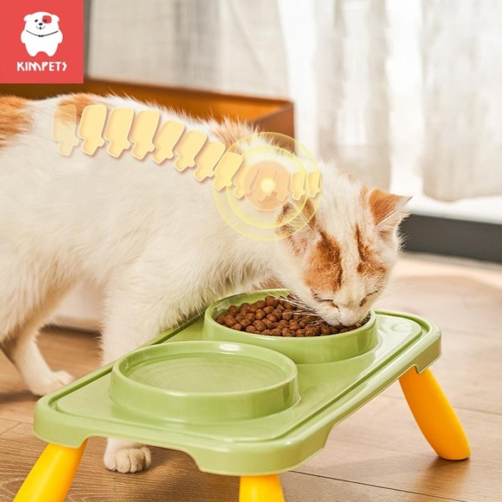 Kimpets Doppelter Katzennapf, erhöhter Futternapf für Haustiere, rutschfester Hundenapf, Neigungsständer, Futterspender für K