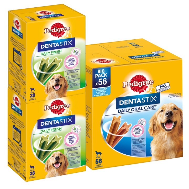 112 x Pedigree Dentastix Tägliche Zahnpflege/ Fresh Tägliche Frische - Dentastix x 56 + Dentastix Fresh x 56 - für große Hund