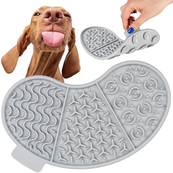 Leckmatte für Hunde, nierenförmige Leckmatte grau