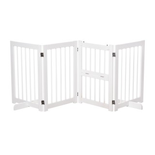 PawHut Hunde Absperrgitter Türschutzgitter klappbar mit 2 Stützfüßen 4 Stück Kiefer Weiß 215x38x75cm für sicheren Bereich   A