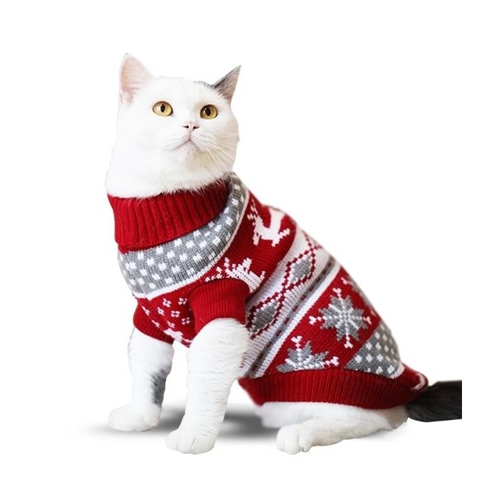 Marineblaue Schneeflocke-Katzen- und Hundeweihnachtshaustier-Strickjacke