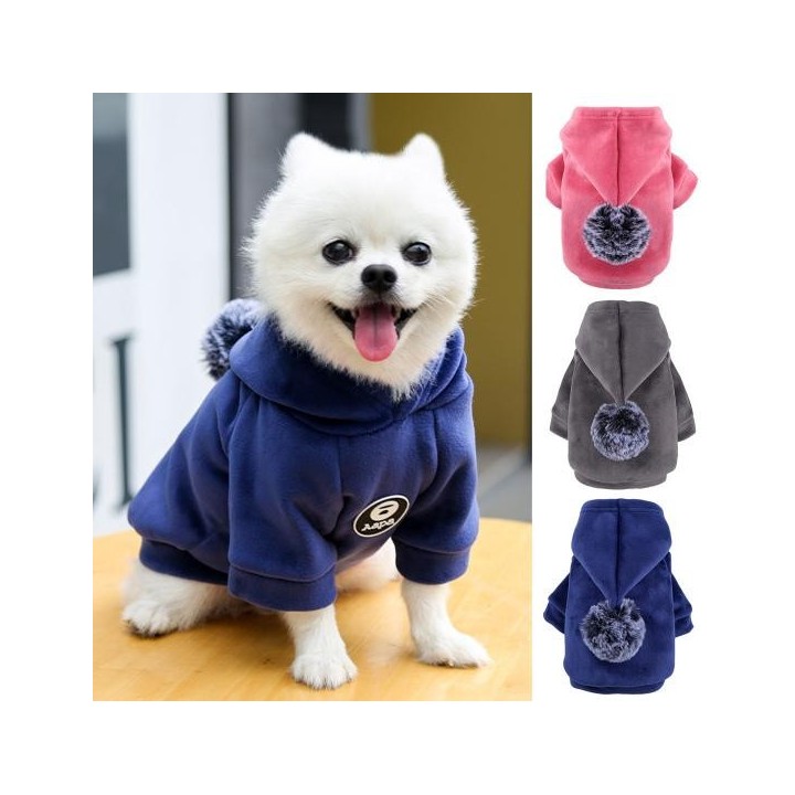 Fein verarbeiteter Haustier-Pullover, hübsche, weiche Textur, winddichtes Hunde-Kapuzen-Outfit M grau