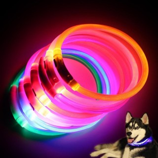 Wiederaufladbares LED-Nachtblinken, leuchtendes USB-Ladehalsband für Hunde und Welpen 50cm rosa