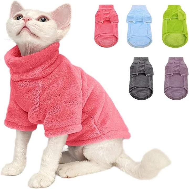 Winter Warme Haarlose Katze Kleidung Rollkragen Katze Pullover Mantel Weiche Flusen Pullover Hemd Verdicken Sphynx Katze Klei