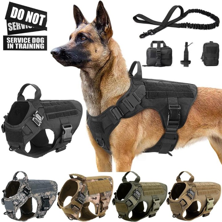 Taktisches Hundegeschirr, Haustiertraining, Hundeweste, Metallschnalle, Hundegeschirr und Leine, Set für kleine große Hunde M