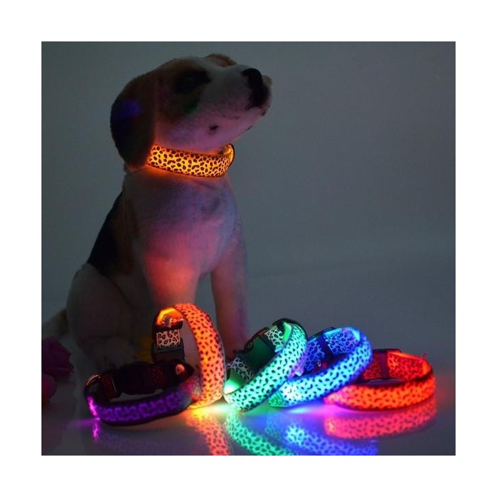 Heimtierbedarf, leuchtendes Hundehalsband, LED-Licht emittierendes Halsband, Haustier-Leopardenfleck-Hundehalsband, fluoreszi