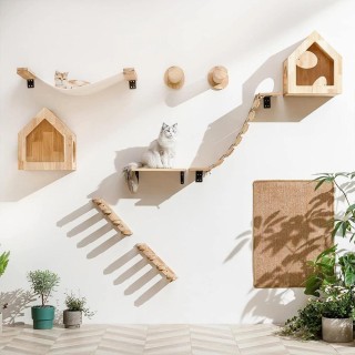Katzen-Kletterregal, Wandmontage, vierstufige Treppe mit Sisal-Kratzbaum für Katzen, Baumturm, Plattform, springende Haustier
