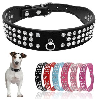 Hundehalsband aus Wildleder mit Strasssteinen, 5 Farben, geeignet für kleine und mittelgroße Hunde XS rosa