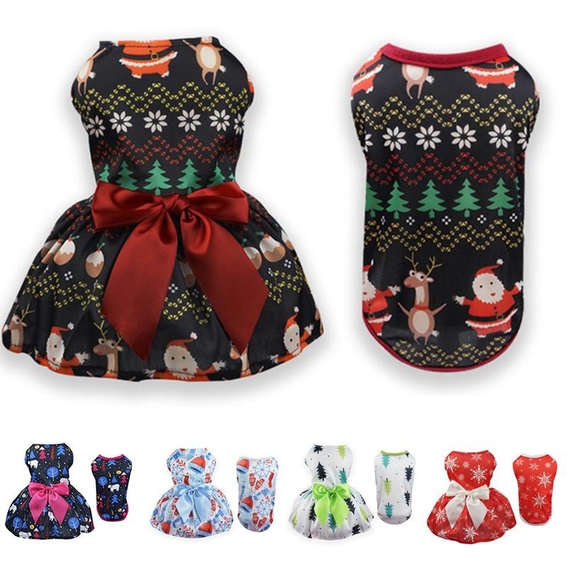 1PC kleine Hund Prinzessin Kleid Hund Kleid Polyester Weihnachten gedruckt Weste Röcke Welpen Haustier Kleidung S