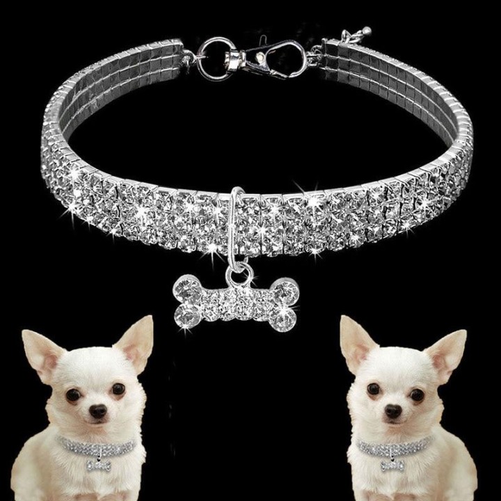Strass Hundehalsbänder Bling Katzenhalsband Chihuahua Kleines Hundehalsband Knochen Anhänger Welpen Halsband Haustierhalsbänd