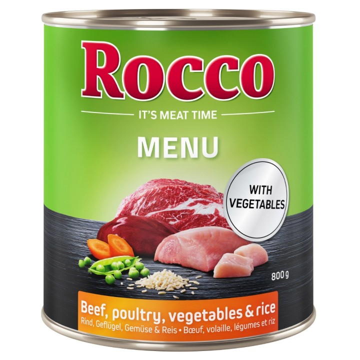 Top-Angebot Rocco Menü 24 x 400 g / 800 g  - 24 x 800g: Rind mit Geflügel, Gemüse & Reis