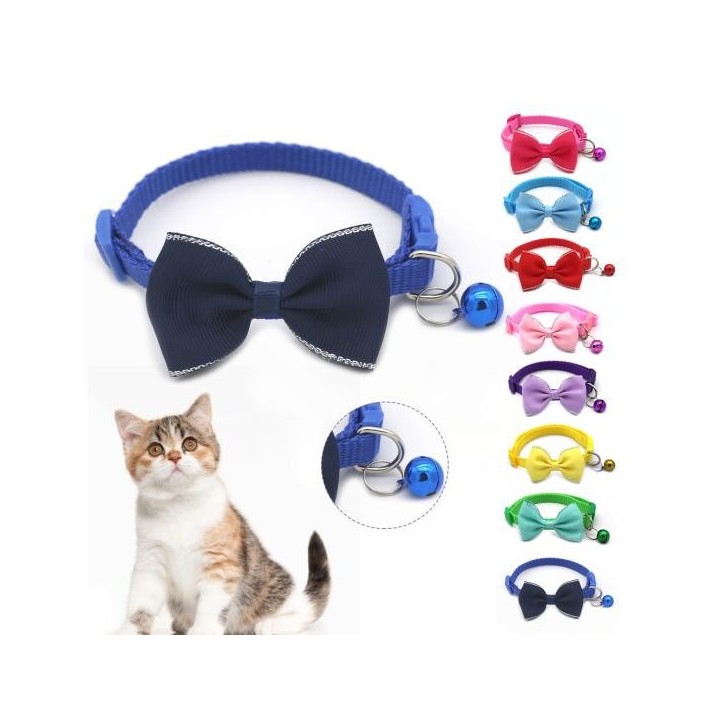 Schön aussehendes, leicht zu tragendes, fein verarbeitetes Haustier-Schleifenhalsband für Katzen mit Schleife und Glöckchen f