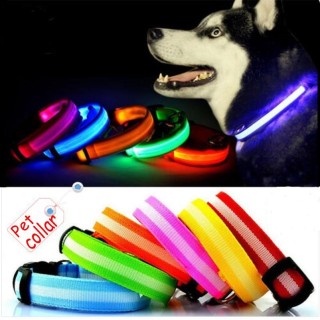 LED-Hundehaustierhalsband, blinkend, leuchtend, verstellbar, Sicherheitsbeleuchtung, Nylon-Tag M rosa