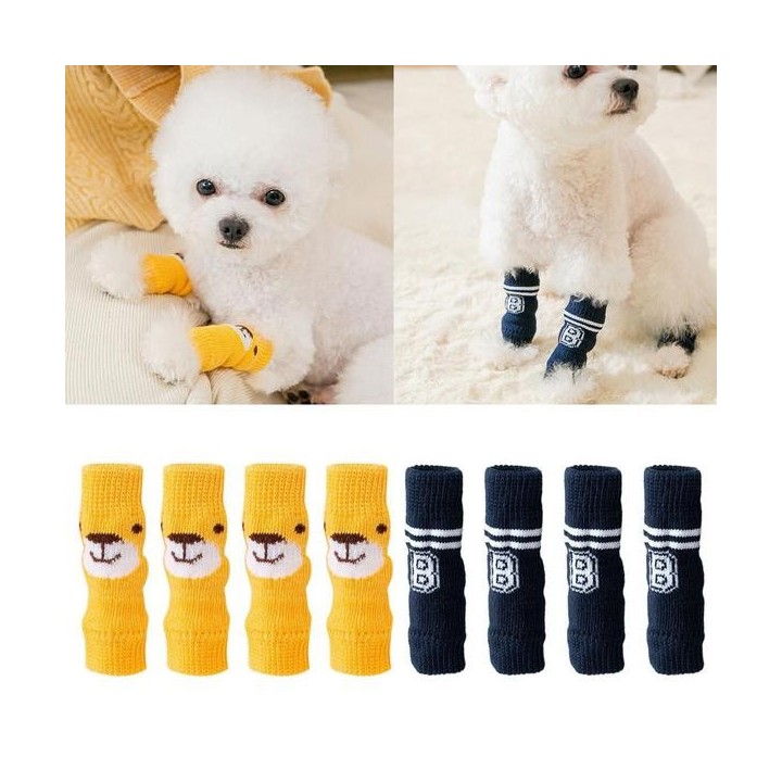 4 Stück Hunde-/Katzensocken, gestrickte Knieschoner, Knieschoner für den Innenbereich, gestrickte Haustiersocken, mehrere Grö