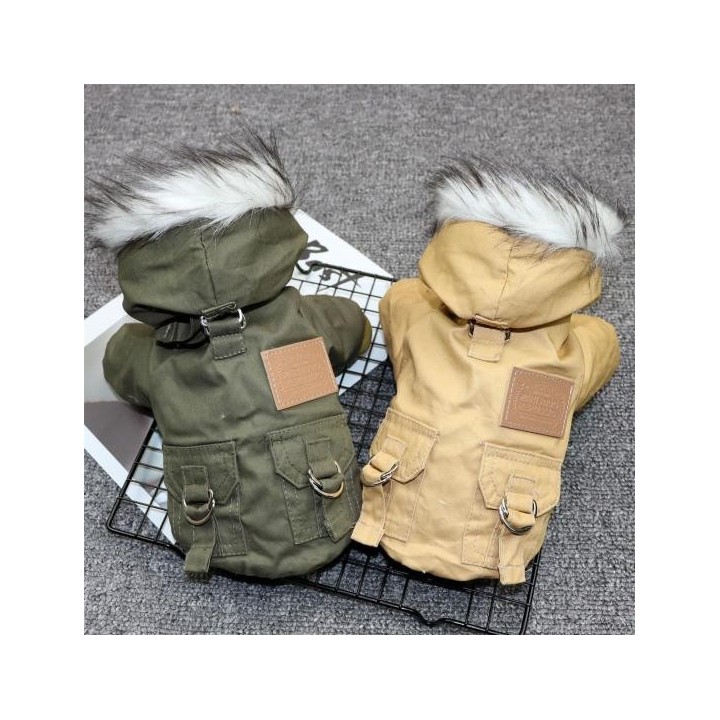 Haustier-Baumwollmantel, verdickt, bequem, warm, mit Kapuze, Hunde-Wintermantel mit Knopfverschluss, Heimtierbedarf XL grün