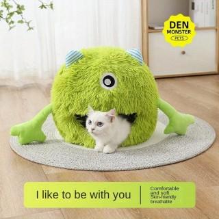 Bequemes und warmes halbgeschlossenes Plüsch-Monster-Haustiernest für Katzen und Hunde S diameter 13.78inch rosa