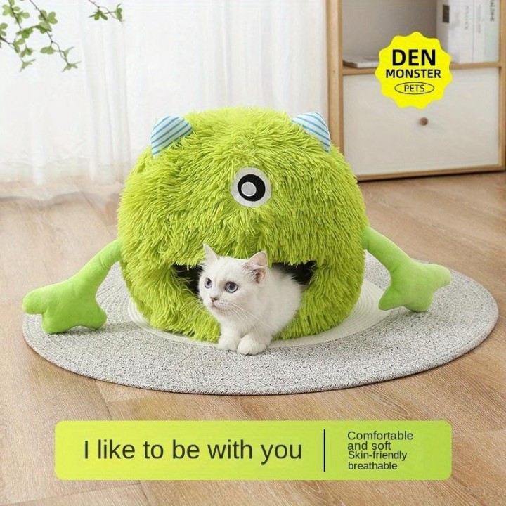 Bequemes und warmes halbgeschlossenes Plüsch-Monster-Haustiernest für Katzen und Hunde S diameter 13.78inch rosa