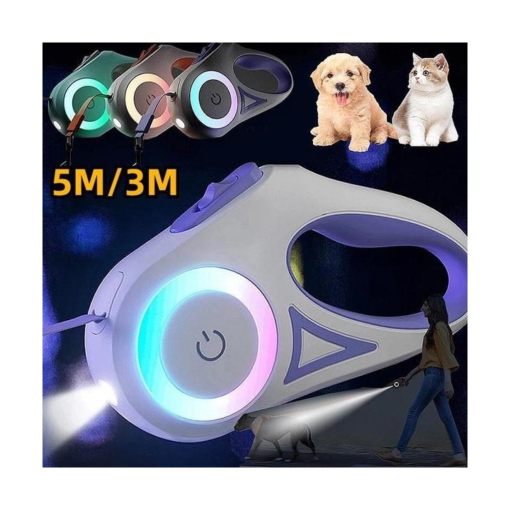 5M/3M Hundeleine, verstellbare Leine für Hunde, Haustierbedarf mit LED-Licht für kleine, mittelgroße und große Hunde, zum Spa