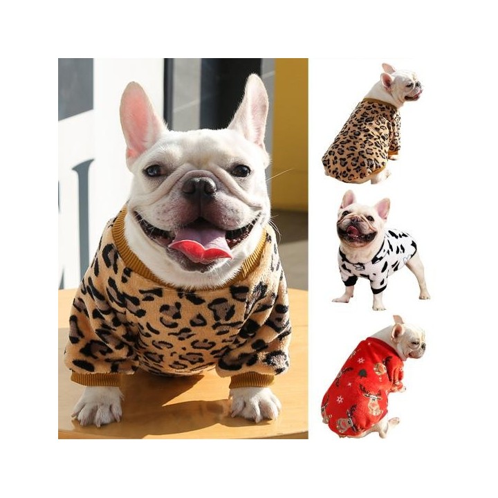 Welpenpullover, weicher, dekorativer Flanell-Pullover mit schwarzer und weißer Kuh für den Herbst L braun