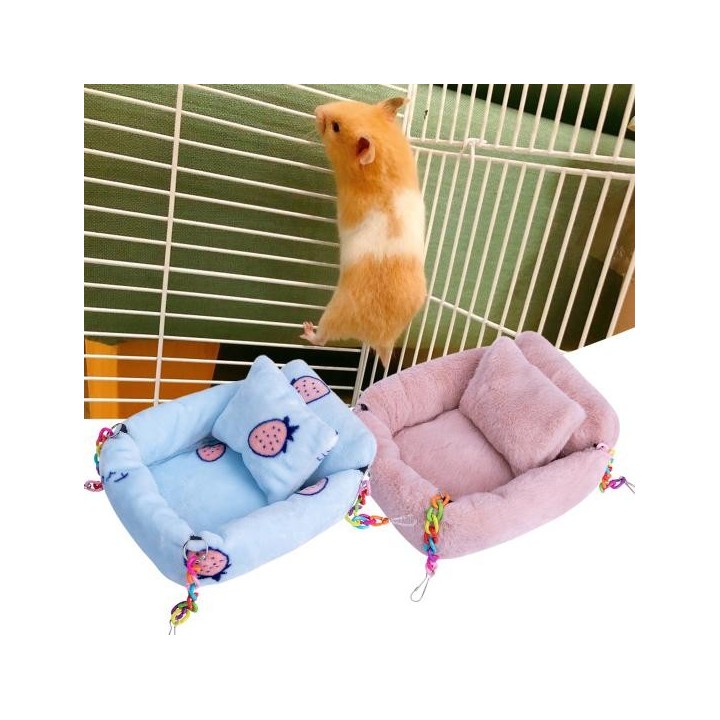 Hamsternest, flexibel, demontierbar, tragbar, sicher, Obstmuster, mehrfarbige Kette, Hamsterhängematte für Zuhause S rosa