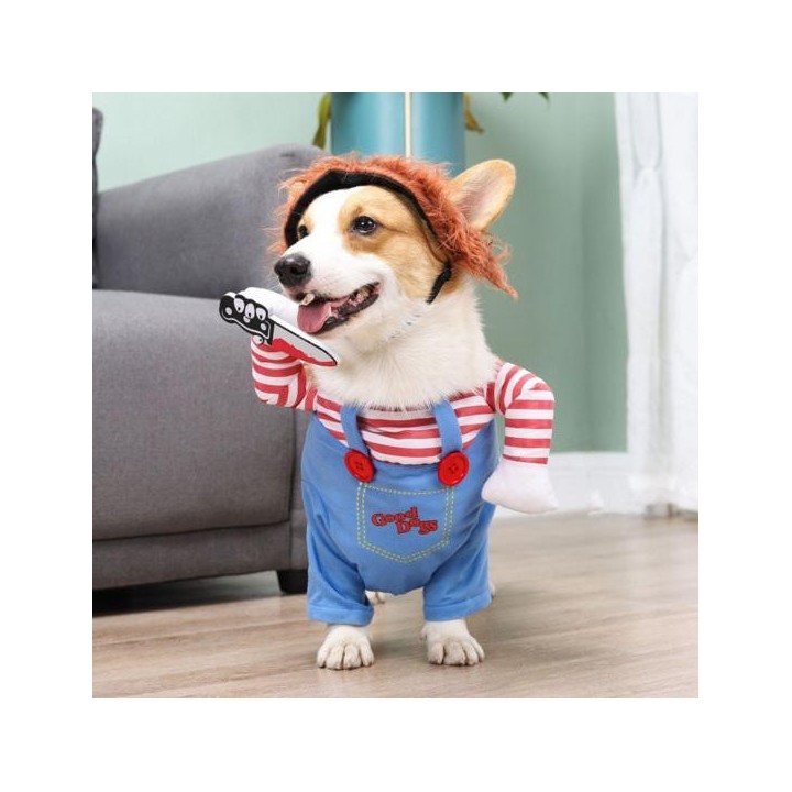 1 Set Haustier-Cosplay-Kostüm, gruselige, tödliche Puppe, Hundekleidung, vielseitiges, bequemes Halloween-Outfit für Hunde un
