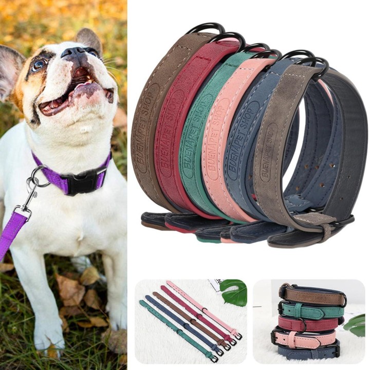 Gepolstertes Hundehalsband, breites Hundehalsband aus Leder, groß, für mittelgroße und große Hunde L kaffeebraun