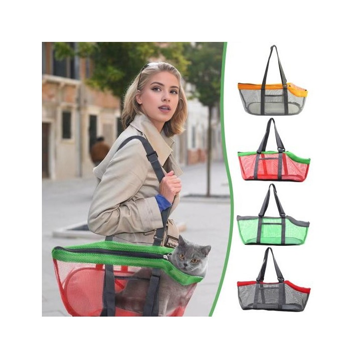Tragetasche für Haustiere, große Kapazität, Handtasche, atmungsaktive Netztasche für Ausflüge mit Haustieren, mit Reißverschl