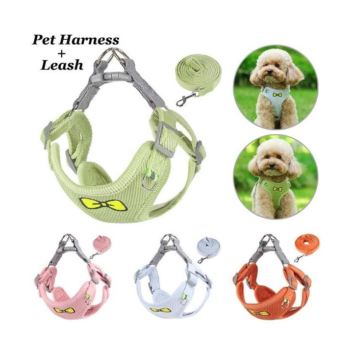 Haustier-Brustgeschirr im Weste-Stil, besticktes Hundegeschirr und Leine-Set für Hunde, Cord-Leine für kleine und mittelgroße