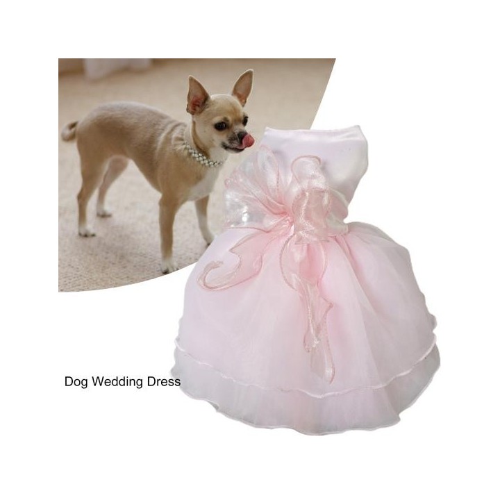 Haustierkleid, Spitze, Nähte, ärmellos, Verschluss, großer Bogen, für Hunde, Hochzeit, Band, Organza-Kleid, Welpenkleidung, H