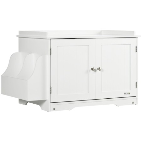 PawHut Katzenschrank Katzentoilette mit verstellbarer Trennwand und Magnettüren, Weiß 86x48x52cm für stilvolle Katzenhaltung