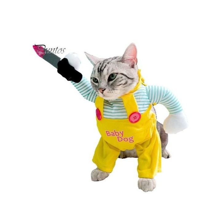 Haustier-Halloween-Kostüm für Katzen, lustiges Outfit mit verstellbaren Trägern, Plüsch-Arm, Messerbefestigung, Kleidung, Hau