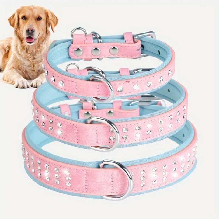 Verstellbares Hundehalsband aus mattiertem Wildleder mit toller Textur und künstlichen Diamanten für kleine und mittelgroße H