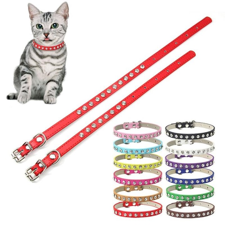 1PC Hohe Qualität Für Kleine Welpen Haustier Halskette Leder Katze Kragen Strass Haustier Zubehör XS schwarz