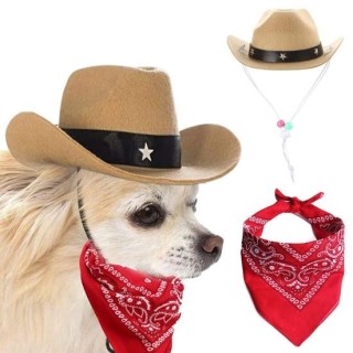 Western-Cowboy-Hundekostüm, Mütze, Schal, Set, atmungsaktiv, verstellbare Schnalle, angenehm zu tragen, stilvolle, lustige Hu