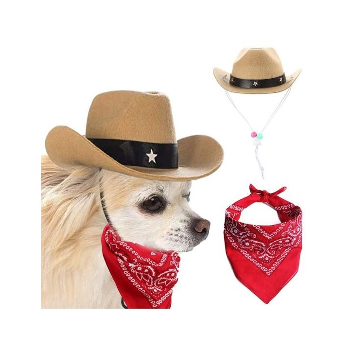 Western-Cowboy-Hundekostüm, Mütze, Schal, Set, atmungsaktiv, verstellbare Schnalle, angenehm zu tragen, stilvolle, lustige Hu