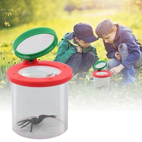 Tragbare Insektenbeobachtungsbox für Kinder im Freien mit Klappdeckel und Zweiwegelupe, Beobachtungsbecher aus Kunststoff, Ge