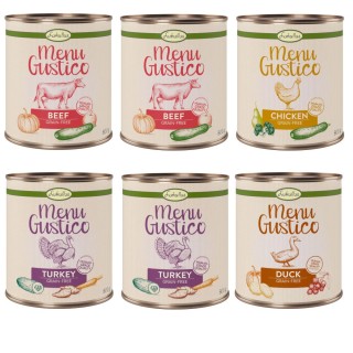 Sparpaket Lukullus Menu Gustico 12 x 800 g  - Mixpaket: Pute, Rind, Huhn & Ente