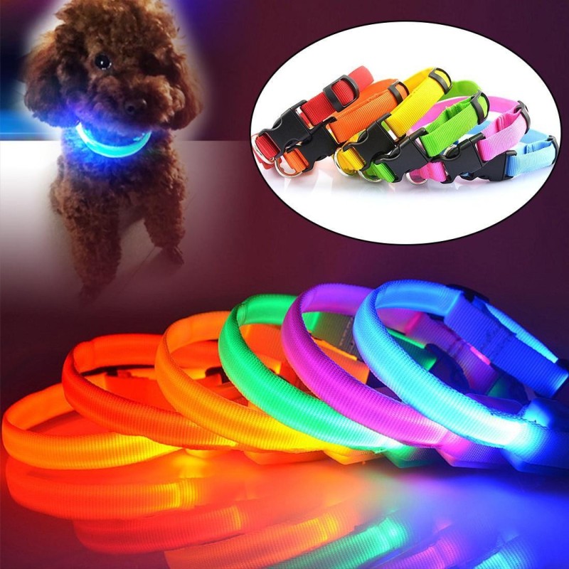 Nylon-LED-Haustier-Hundehalsband, Nachtsicherheit, blinkende, leuchtende Hundeleine, Hunde, leuchtende fluoreszierende Halsbä