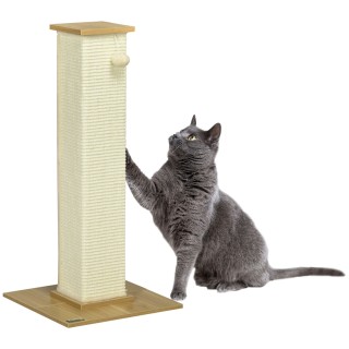 PawHut Kratzsäulen für Katzen 38L x 38B x 80H cm stabil & sicher mit Kratzbrett Spielbällen aus Sisal Eiche Cremeweiß platzsp