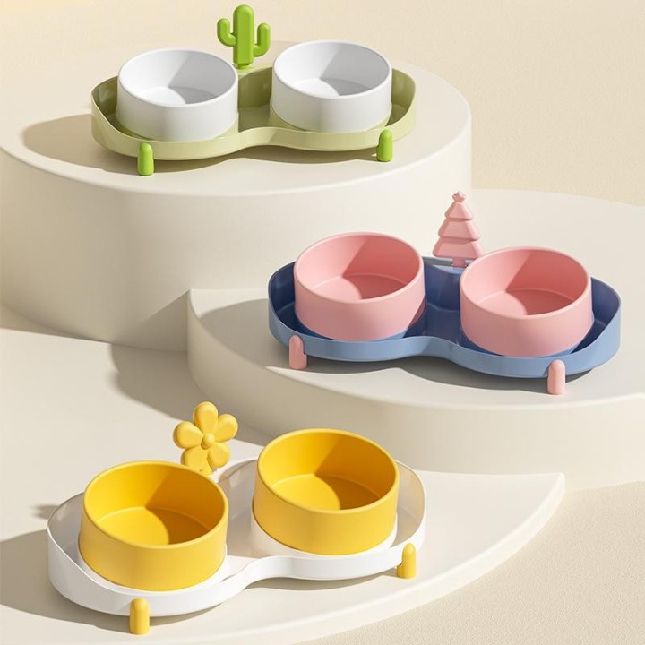 Katzenfutternapf, erhöhter Katzennapf für Futter und Wasser, 5 Zoll breiter Keramik-Doppel-Katzenfutternapf, geneigte Futterf