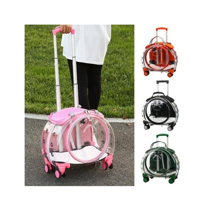 Haustier-Trolley, transparente Belüftungslöcher, geräuschlose Räder, praktischer tragbarer Katzen- und Hunderucksack für Reis