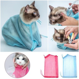 Mesh-Haustier-Katzen-Badetasche, Pflegewaschbeutel, verstellbarer Katzenwaschbeutel zum Baden, Nageltrimmen, Injektion, Anti-