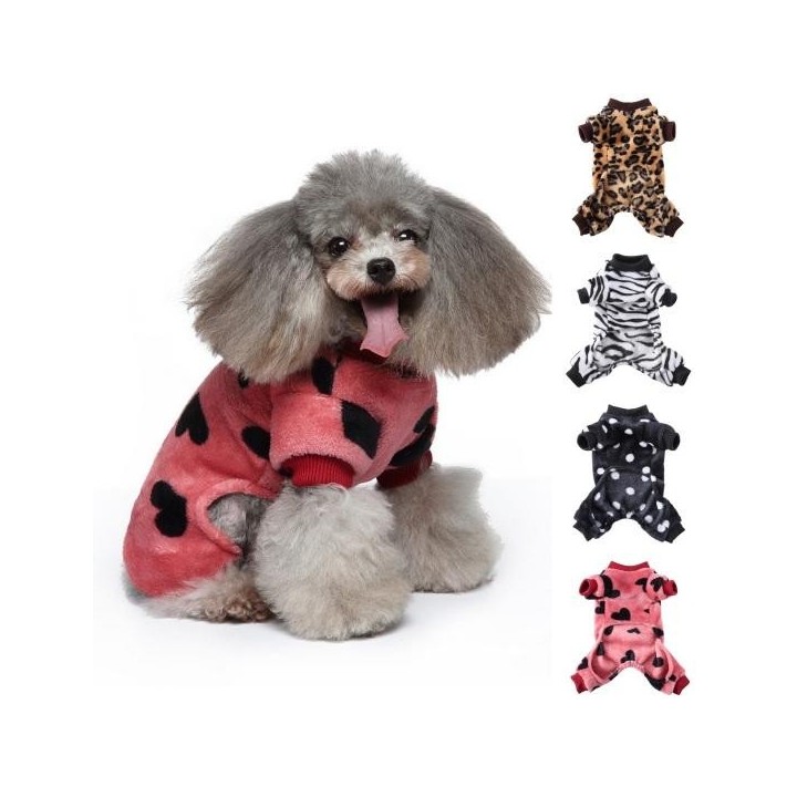 Haustierkleidung, stilvolle Leoparden-Polka-Punkt-Drucke, Herzmuster, vierbeinige helle farbige weiche Plüsch-bequeme Haustie