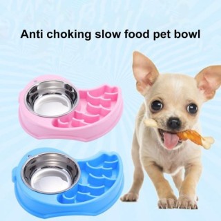 Langsamer Futternapf für Haustiere, Cartoon-Design, Edelstahl, Kunststoff, doppelter Verwendungszweck, auslaufsicher, für Tie