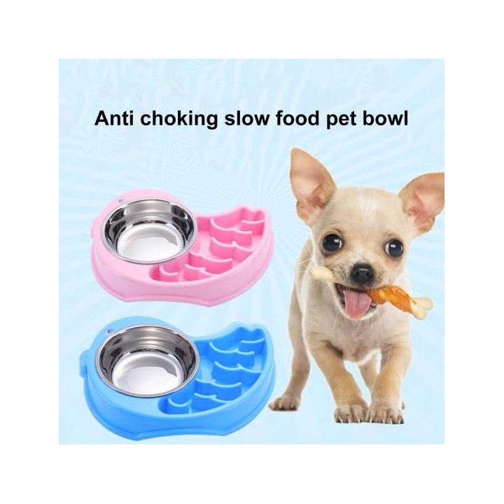 Langsamer Futternapf für Haustiere, Cartoon-Design, Edelstahl, Kunststoff, doppelter Verwendungszweck, auslaufsicher, für Tie