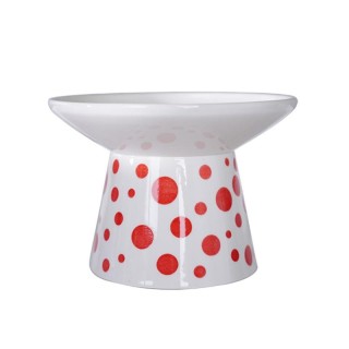 Futternäpfe für Haustiere mit gepunktetem Muster, Nackenschutz, Anti-Erbrechen, stressfreier Keramiknapf rot