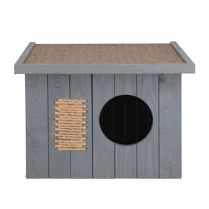 Springos® Maison pour chat en bois Outdoor 49,5 x 58 x 36 cm, Griff zum Chatten mit Toit-Plat, Griff zum Chatten