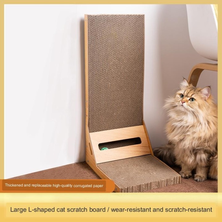 Katzenkratzbrett, vertikal, verschleißfest, Gürtelball, Katzenbedarf, kann schlafen, L-förmiges Wellpapier, lässt keine Krüme